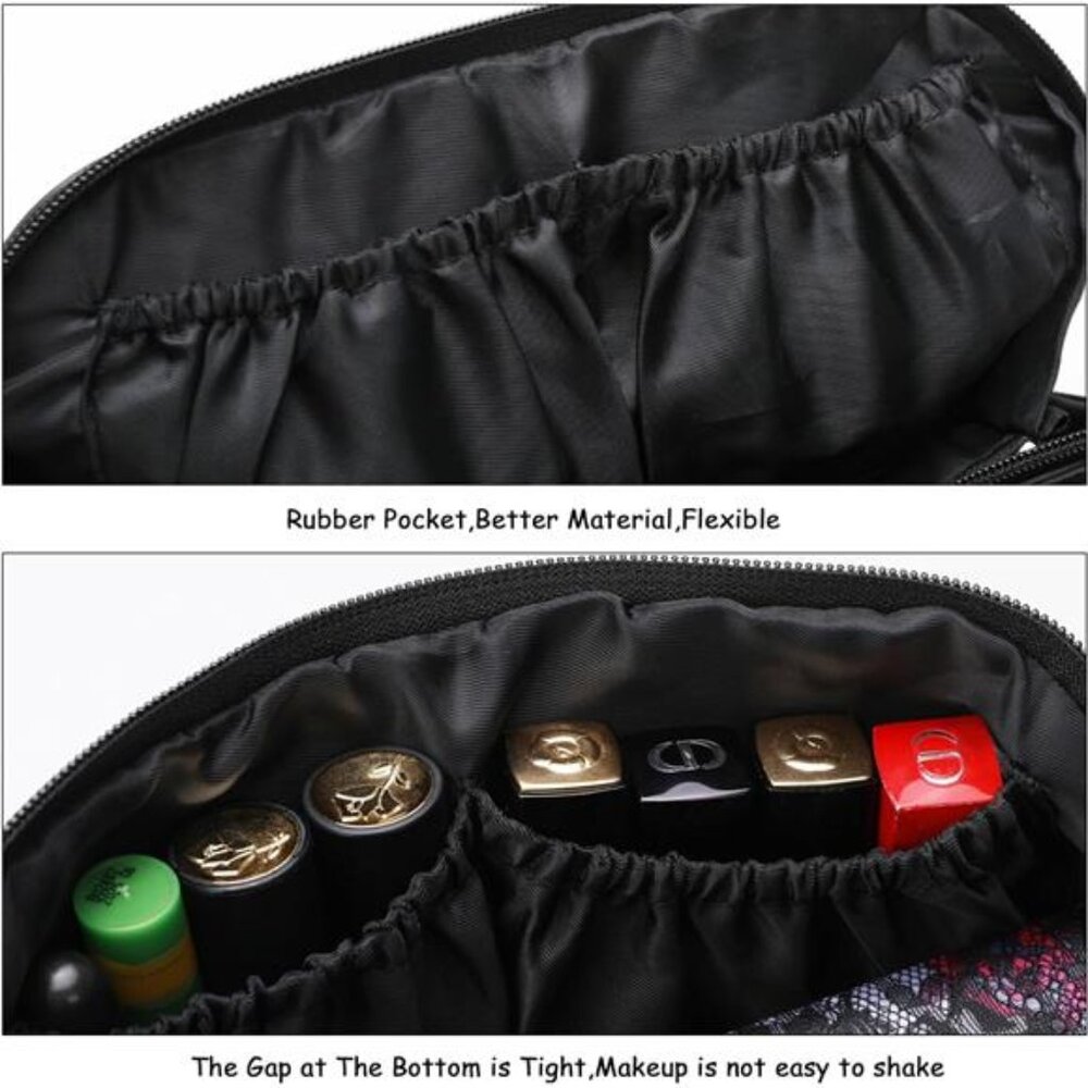 Large Capacity Travel Cosmetic Bag Portable Makeup Bag, PU Leather Waterproof - Picture 5 of 7
